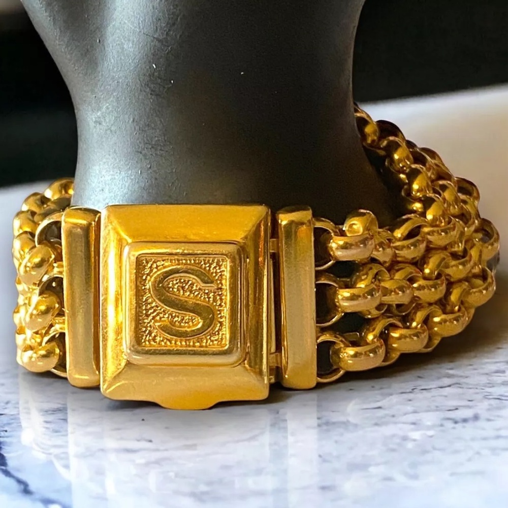 Spectacular CUSTOM Vintage 14K SOLID Gold LOCKET Initial S Triple Rolo Bracelet - Picture 15 of 16